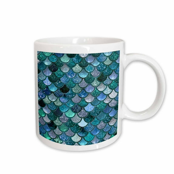 3drose, Multicolor Girly Trend Blue Luxury Elegant Mermaid Scales Glitter, 15oz Mug