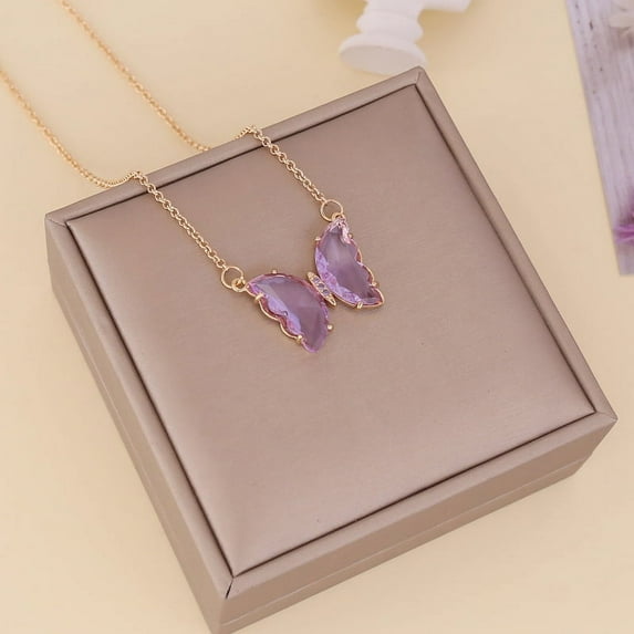 Multicolor Glass Butterfly Necklace for Women - Creative and Versatile Clavicle Chain, Unique Statement Jewelry