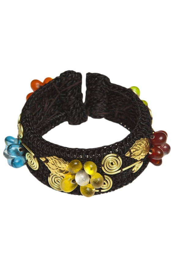 Multicolor Glass Festive Flower Swirl Leaf Brass Cuff