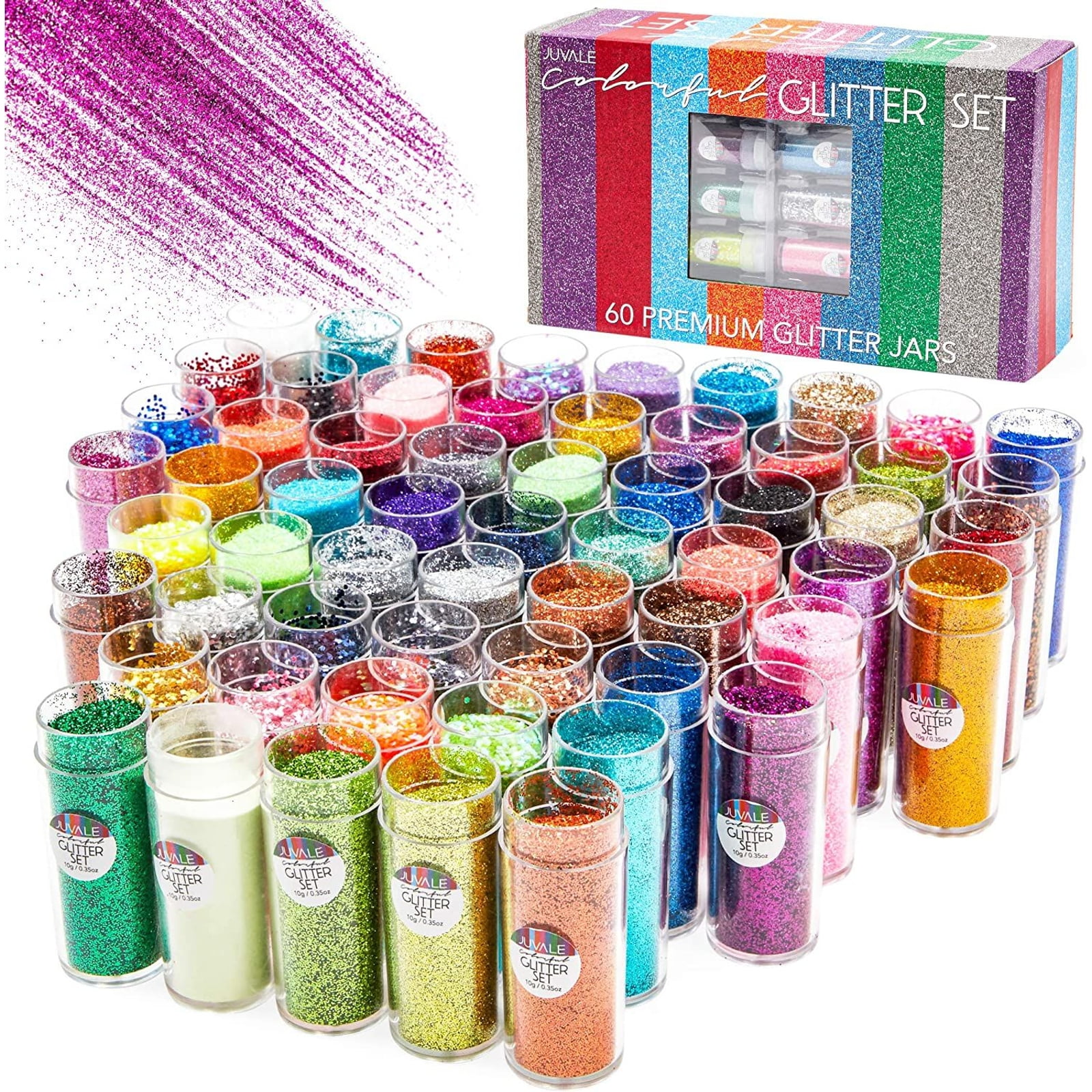 Glitter Shaker Jars, Variety Box Set of 50, Multipurpose Arts & Crafts  Glitter, Extra Fine Glitter & Additional Assorted Shapes by Better Office