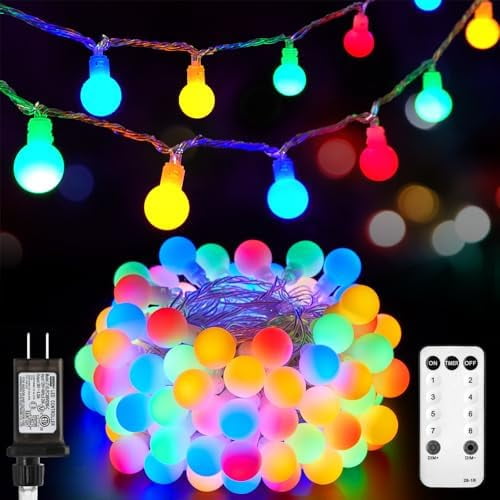 Multicolor Globe String Lights, 33 Feet 100 Led Fairy Lights Plug in, 8 Modes with Remote Mini Globe Lights for Indoor Outdoor Bedroom Party Wedding Garden Christmas Tree Decor, Multicolor
