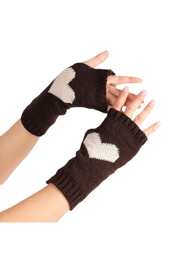 Multicolor Gloves Mittens Women'S Solid Color Heart Pattern Missing Half Finger Warm Knit Gloves