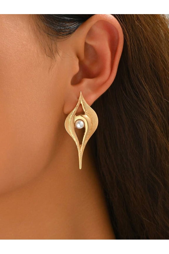 Multicolor Goldtone Asymmetrical Teardrop Dangle Earrings With Simulated Pearl Accent