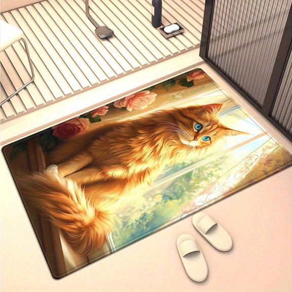 Multicolor HD Cat Print Door Mat, Microfiber Absorbent Floor Mat For Entryway Or Bathroom