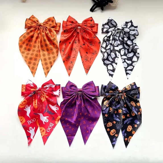 Multicolor Halloween Hair Clips Big Bow Hair Accessories Hair Clip Halloween Nylon,Spandex Spooky Cute Halloween Hair Bows for Costumes Party Holiday Looks One Size