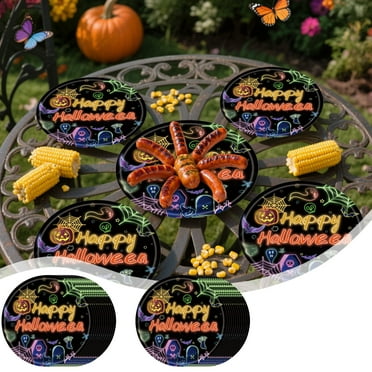 Multicolor Halloween Party Supplies 24 Piece 7 Inch Printed Paper Plates Disposable Dinnerware For Halloween Decorations Catering Holiday Themed Party Decor Tableware Kit Halloween Paper P