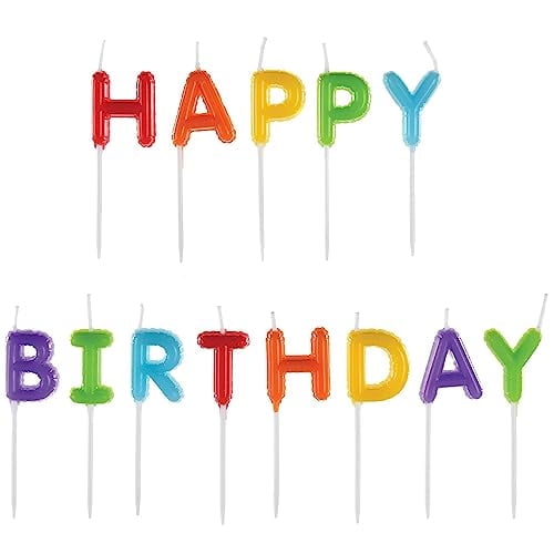 Multicolor "Happy Birthday" Balloon Pick Candles - 2.25", 13 Pieces - Candle Set for Birthday Party Celebrations