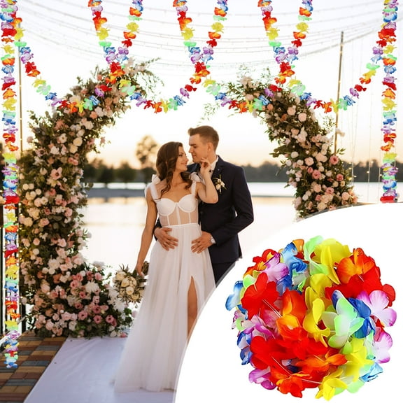 Multicolor Hawaiian Flower Lei Garland Strip, Polyester Fabric in Lengths, Perfect for Pool Party, Easter Decor, Beach and Holiday Decoration, Bright Tropical Style for Festive Scene, 19.69ft, C