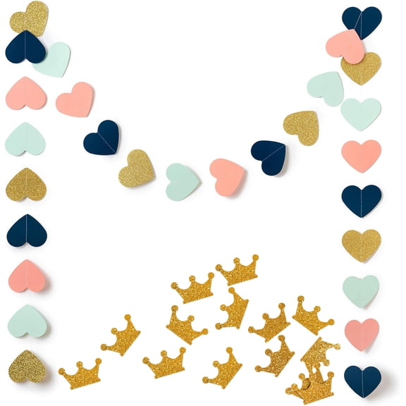 Multicolor Heart & Crown Decor Set 108in Holiday Party Garland for Birthdays, Weddings