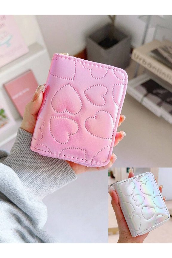 Multicolor Heart Pattern Short Zipper Wallet For Women
