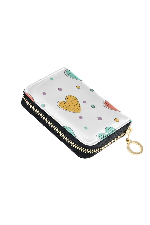 Multicolor Heart Polka Dots Valentine Women's Credit Card Holder PU Leather Zipper Wallet RFID Blocking