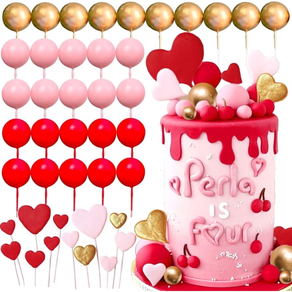 Multicolor Heart-shaped Spherical Cake Decoration Plug-in Set