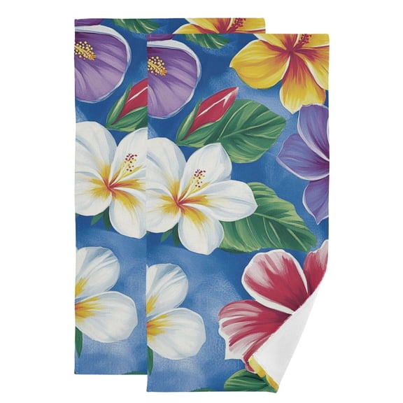 Multicolor Hibiscus Tropical Flowers Leaves Hand Towel Absorbent Bath Towels for Bathroom Sports Gym 28" x 14" Set of 2