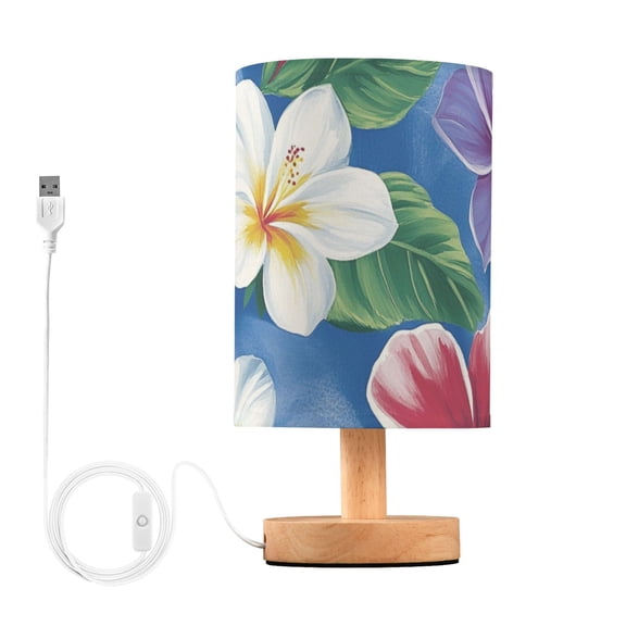 Multicolor Hibiscus Tropical Flowers Leaves Table Lamp with USB Port LED Warm Light Lamp Night Light Home Decor