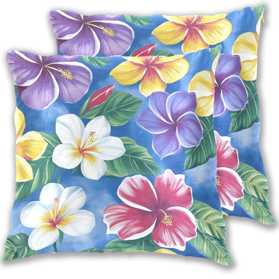 Multicolor Hibiscus Tropical Flowers Leaves Throw Pillow Covers Pillowcases 16 x 16 Inch Home Decor 2 Packs for Bedroom Sofa