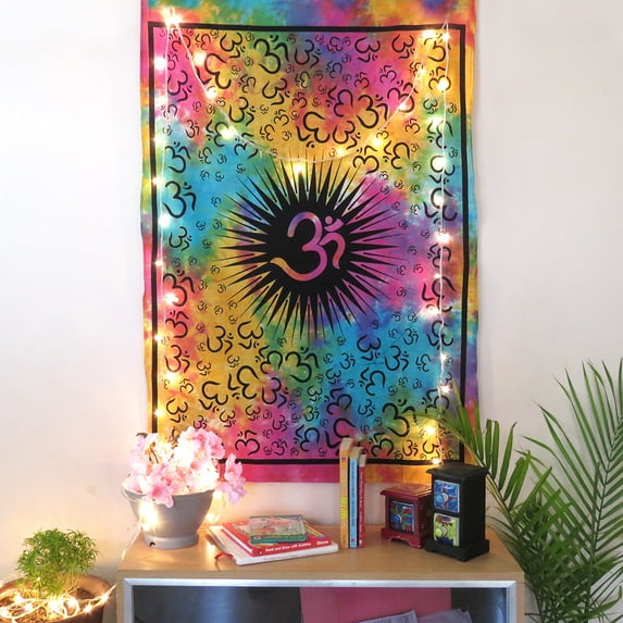 Oussum Indian OM Printed Cotton Poster Tapestry Wall Hanging Tapestries Home Decor 30x45 inches - Multi-color