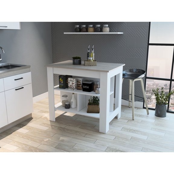 Multicolor Industrial Modern Engineered Wood Kitchen Island with Silver Nanoparticles Film for Bacteria Killing Wide Top for Meal Prep Three Concealed Shelves for Kitchen Storage Fits Most Kitchen