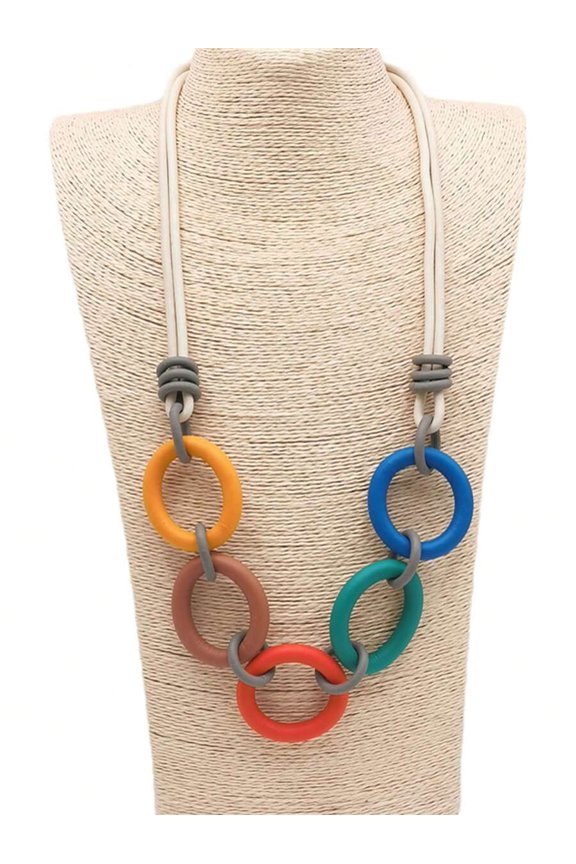 Multicolor Interlocking Ring Statement Necklace For Women
