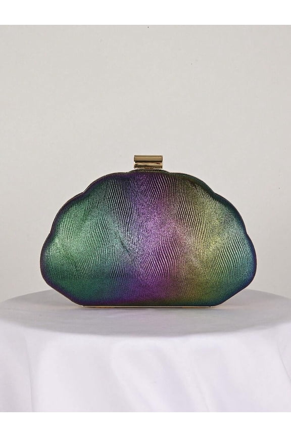 Multicolor Iridescent Seashell Clutch Evening Bag With Gold Clasp