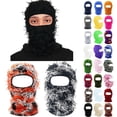 thumbnail image 1 of Multicolor Knit Insulated Face Mask Halloween Single Hole Warm Hat Polyester Winter Furry Distressed Balaclava Knitted Windproof Full Face Ski Mask for Women Men A, 1 of 3