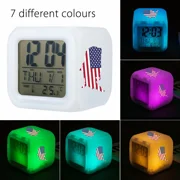 Multicolor LED Digital Alarm Clock - 7 Color Changing Night Light, Indoor Thermometer, Calendar, and Battery Operated Snooze Clock