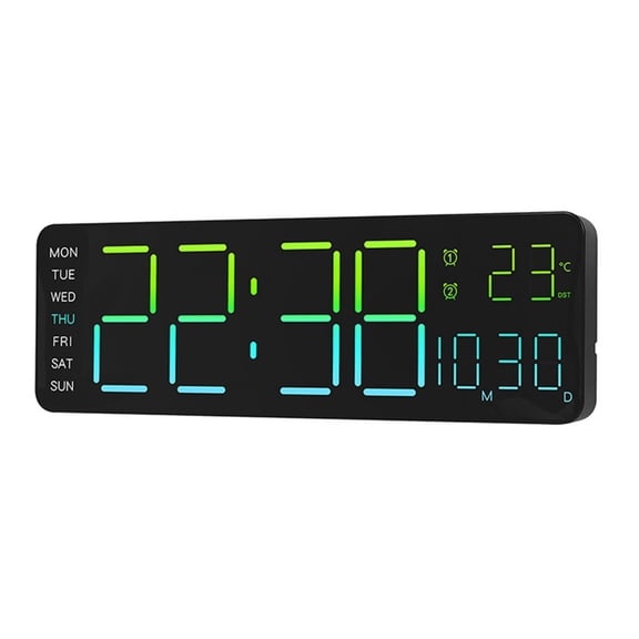Digital Wall Alarm Clock Auto Dimming Multicolor Display Time Date Temperature Remote Control For Living Room Bedroom