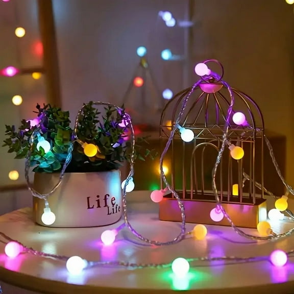 Multicolor LED Globe String Lights - Battery-Powered, Hanging, Plastic Material, Festive Decor for Home & Outdoor Holiday Celebrations, Christmas, Thanksgiving, Universal Events