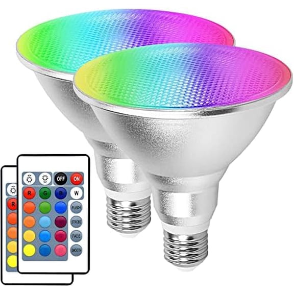 Multicolor LED Par38 Flood Light Bulb Outdoor Waterproof, 1800LM, 30W=90W, RGB + Warm White 3000K, 2 Pack Color Changing Floodlight Dimmable with Remote, Indoor Lamp E26 Base for Party Decoration
