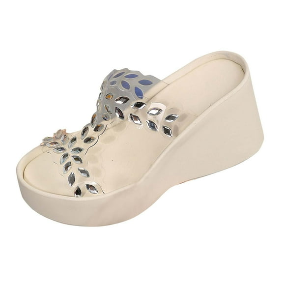 Multicolor Ladies Fashionable Casual Rhinestone Wedge-Heel Beach Slippers For Spring Summer Outdoor Activities
