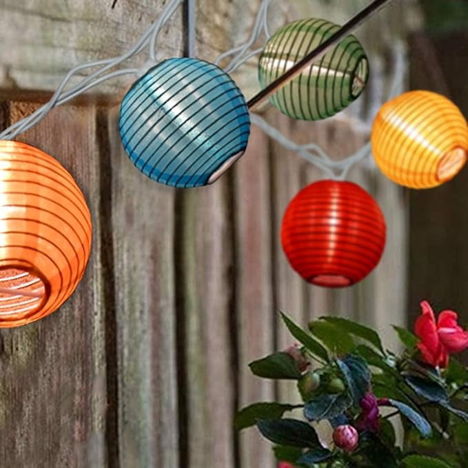 Multicolor Lantern String Lights 8.5Ft Outdoor Lantern Christmas Lights with 10 Nylon Colorful Lanterns Plug in Patio Lantern Lights for Home Patio Party Wedding Bistro Indoor Bedroom Decoration Walma...