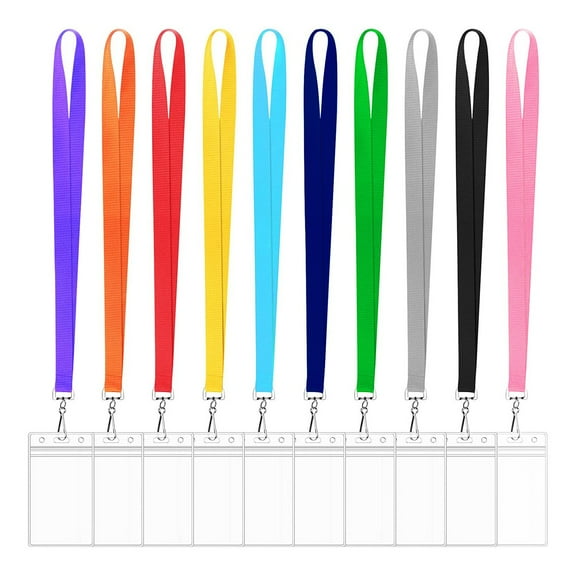 Multicolor Lanyards with Breakaway Metal Hook | Waterproof Badge Holders | Polyester Neck Straps for ID Cards | 8-Shaped Buckle | Pack of 5 | Office School Event Use