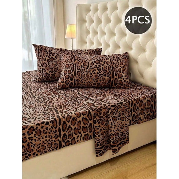 Multicolor Leopard Print Bedding Set - 4 Piece Sheet Set with Pillowcases