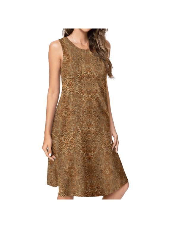 Multicolor Leopard Print Sleeveless A-Line Dress For Women
