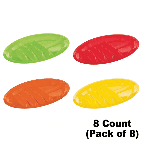 Amscan Taco Holder Plates Divided Round Reusable Plastic Party Plates, Multicolor, 8 Count, 12.8" x 8.6"