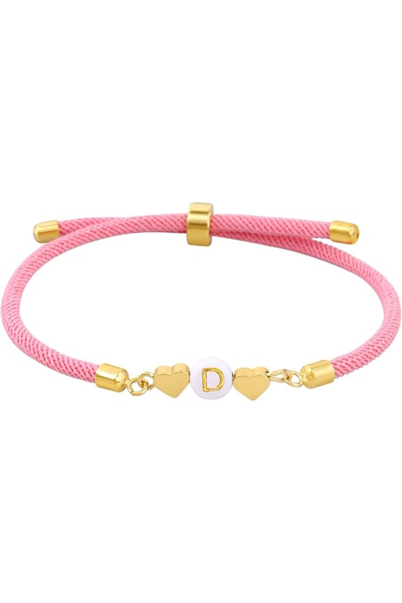 Multicolor Letter Initial Bracelet for Women Love Heart Cute Jewelry Gift Ideas for Girlfriend Daughter Mom Grandma On Birthday Christmas (D, Pink)