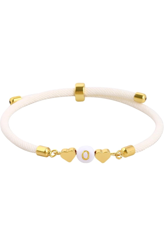 Multicolor Letter Initial Bracelet for Women Love Heart Cute Jewelry Gift Ideas for Girlfriend Daughter Mom Grandma On Birthday Christmas (O, Cream)