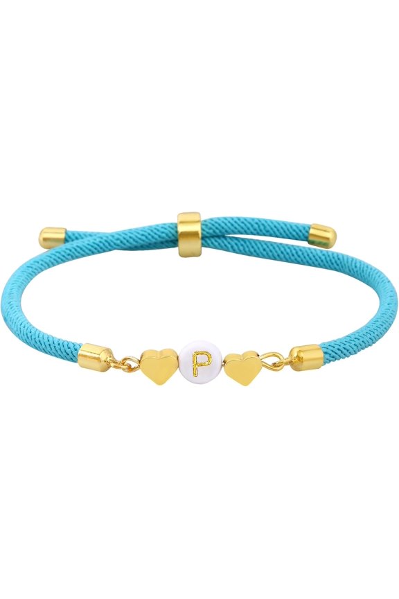 Multicolor Letter Initial Bracelet for Women Love Heart Cute Jewelry Gift Ideas for Girlfriend Daughter Mom Grandma On Birthday Christmas (P, Blue)