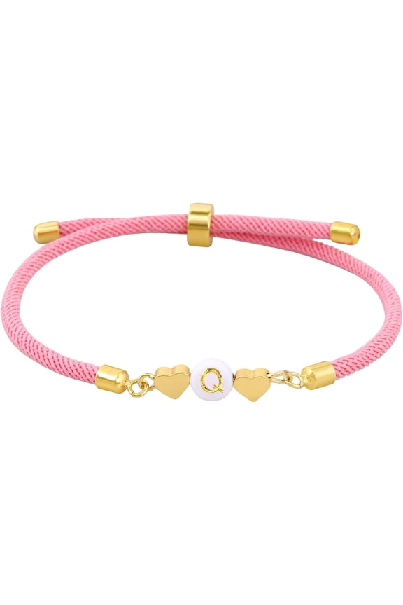Multicolor Letter Initial Bracelet for Women Love Heart Cute Jewelry Gift Ideas for Girlfriend Daughter Mom Grandma On Birthday Christmas (Q, Pink)