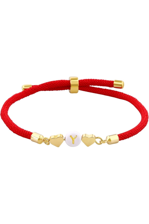 Multicolor Letter Initial Bracelet for Women Love Heart Cute Jewelry Gift Ideas for Girlfriend Daughter Mom Grandma On Birthday Christmas (Y, Red)