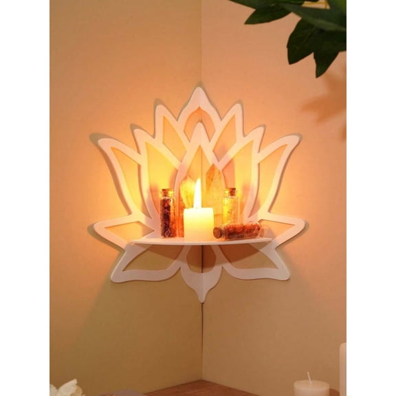 Multicolor Lotus Shape Floating Wall Shelf For Candle Holder, Crystal Stone Display, Minimalist Home Decor Corner Rack