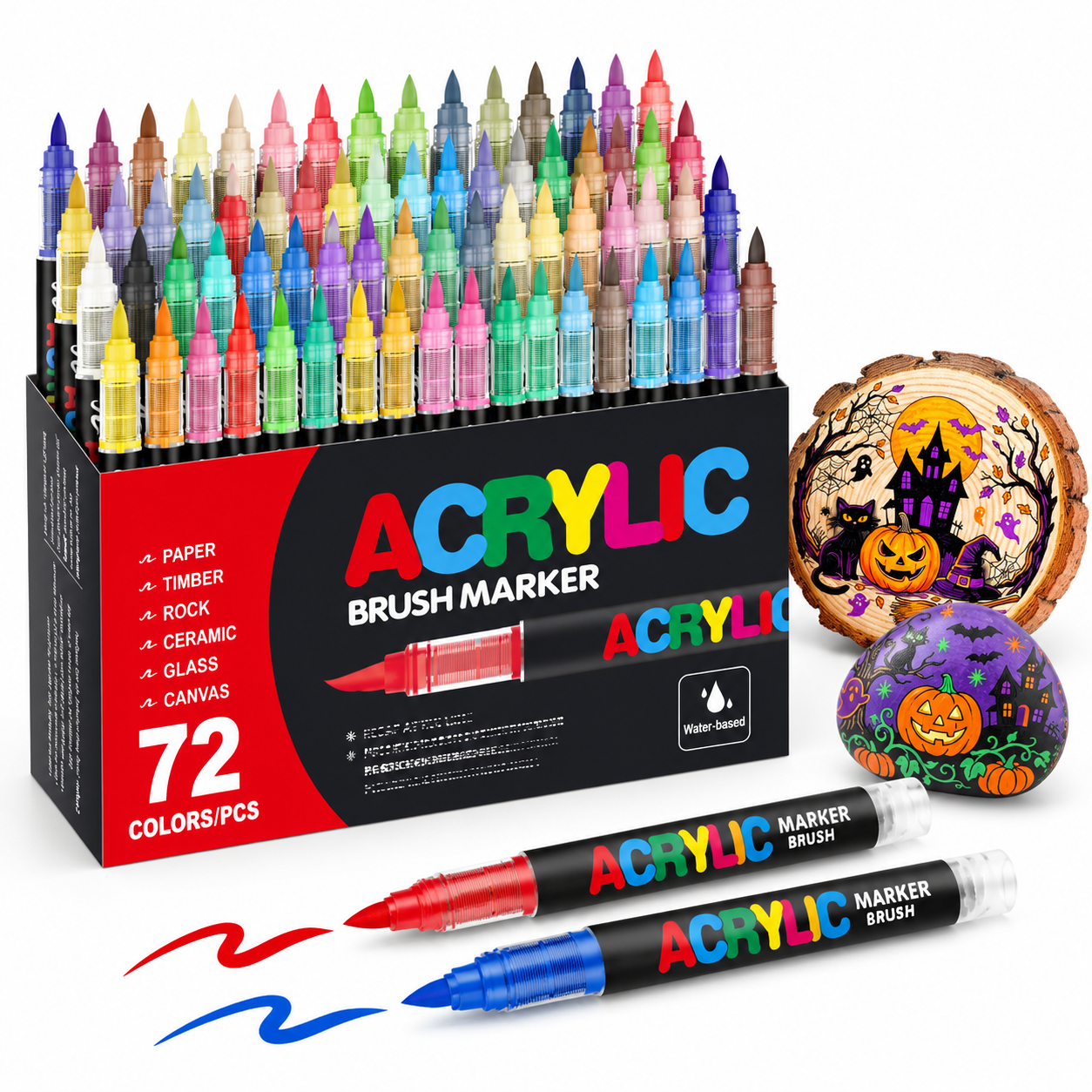 Markers For Rocks Multicolor Markers Brush Tip 1 Count (Pack of 72) for Rock Canvas ...