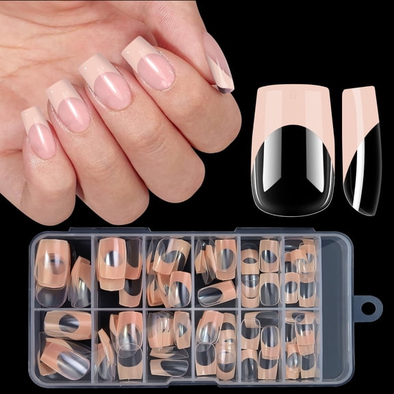 Multicolor Medium Long Press On Nails, European French Tip Fake Nails, Cute Removable Glue On Nails Kit for Women, Reusable DIY False Nails with 120 Pieces for Home Salon or Party Wear