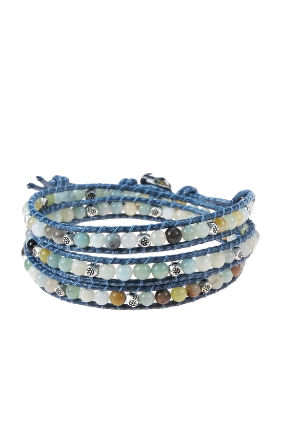 Multicolor Medley Multistone Triple Wrap Braided Leather Bracelet