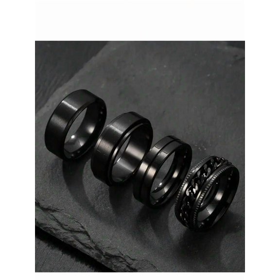 Multicolor Mens Stainless Steel Spinner Ring Set 4 Pieces
