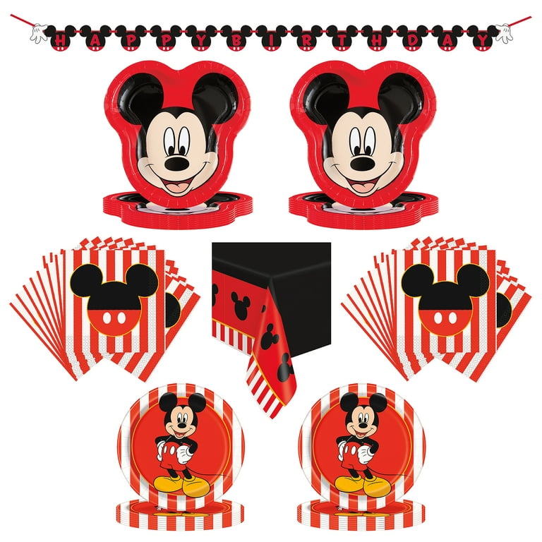 Multicolor Mickey Mouse Birthday Party Tableware and Decoration Kit for 16  Guests 