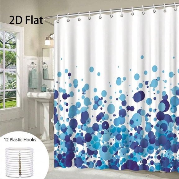 Multicolor Modern Blue Bubble Pattern Shower Curtain With 12 Plastic Hooks - 70.8x70.8 Machine Washable Fabric
