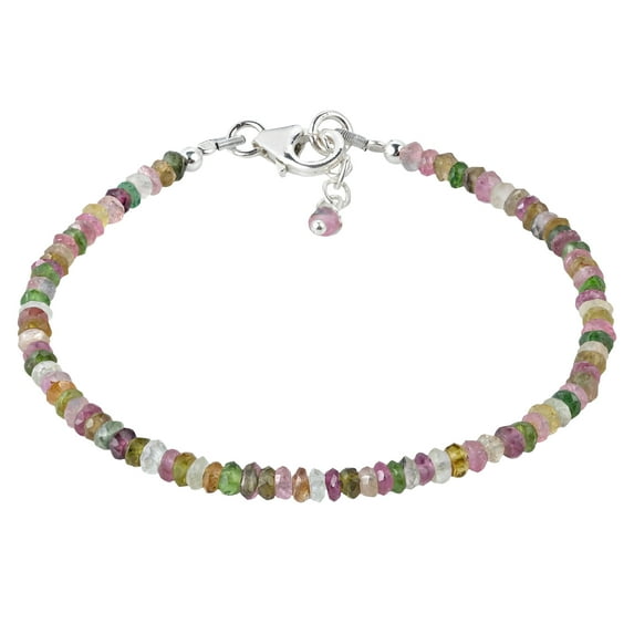 Multicolor Natural Tourmaline Lucky Stone .925 Silver Bracelet