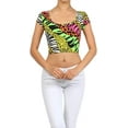thumbnail image 1 of Multicolor Neon Zebra and Cheetah Animal Print U-Neck Crop Top with Cap Shoulder Sleeves, 1 of 5