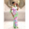 thumbnail image 1 of Multicolor Off Shoulder Tie-Up Floral Print Slim-Fit Maxi Dress With High Neck And Side Knot Detail, 1 of 7