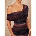thumbnail image 1 of Multicolor One Shoulder Ruched Mesh Bodycon Maxi Dress With Draped Asymmetrical Neckline, 1 of 8